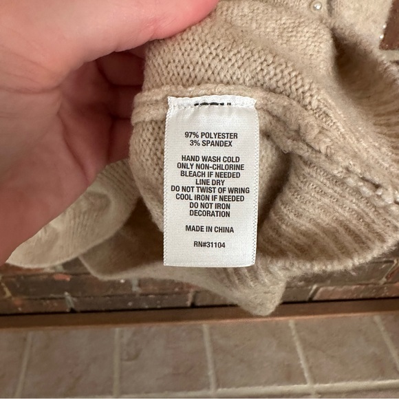 Plus Size Beige Crown & Ivy Sweater with Pearl Embellishments - Picture 3 of 4